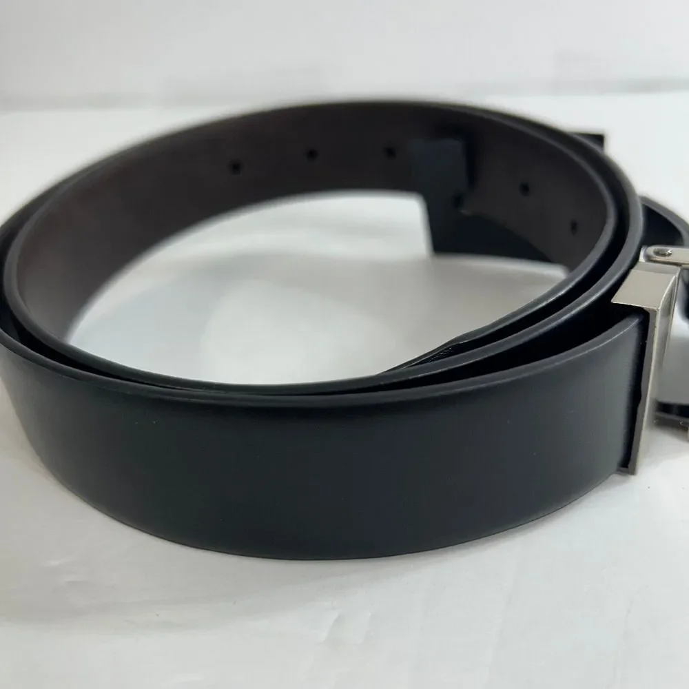 Alfani Reversible Two-Way Plaque Belt Mens Small 30-32 Black‎ Brown Leather